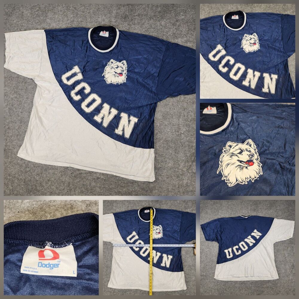 VTG 90s UConn Huskies Men L Large USA Made Connecticut University T Shirt Jersey